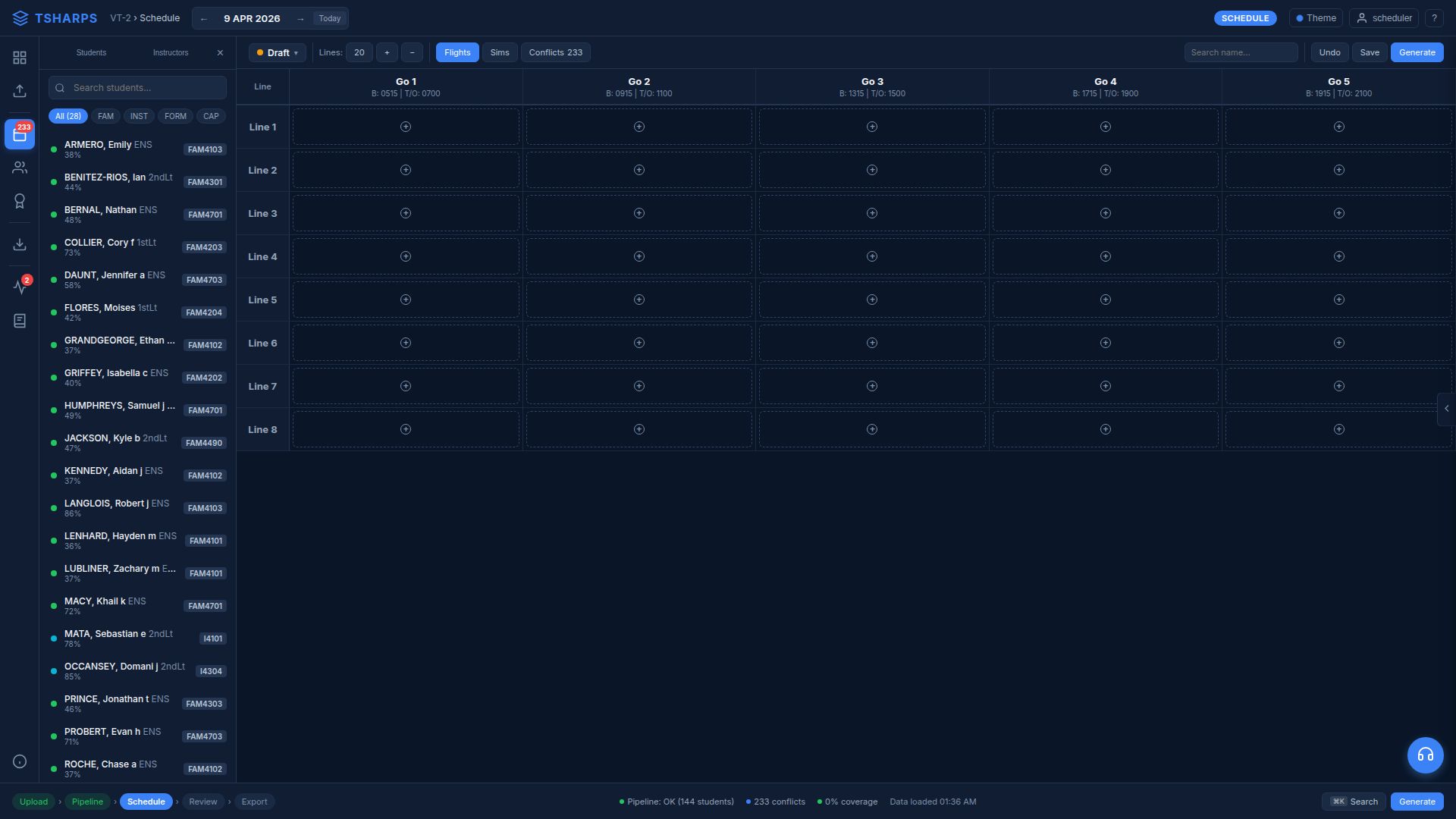 Generated schedule view